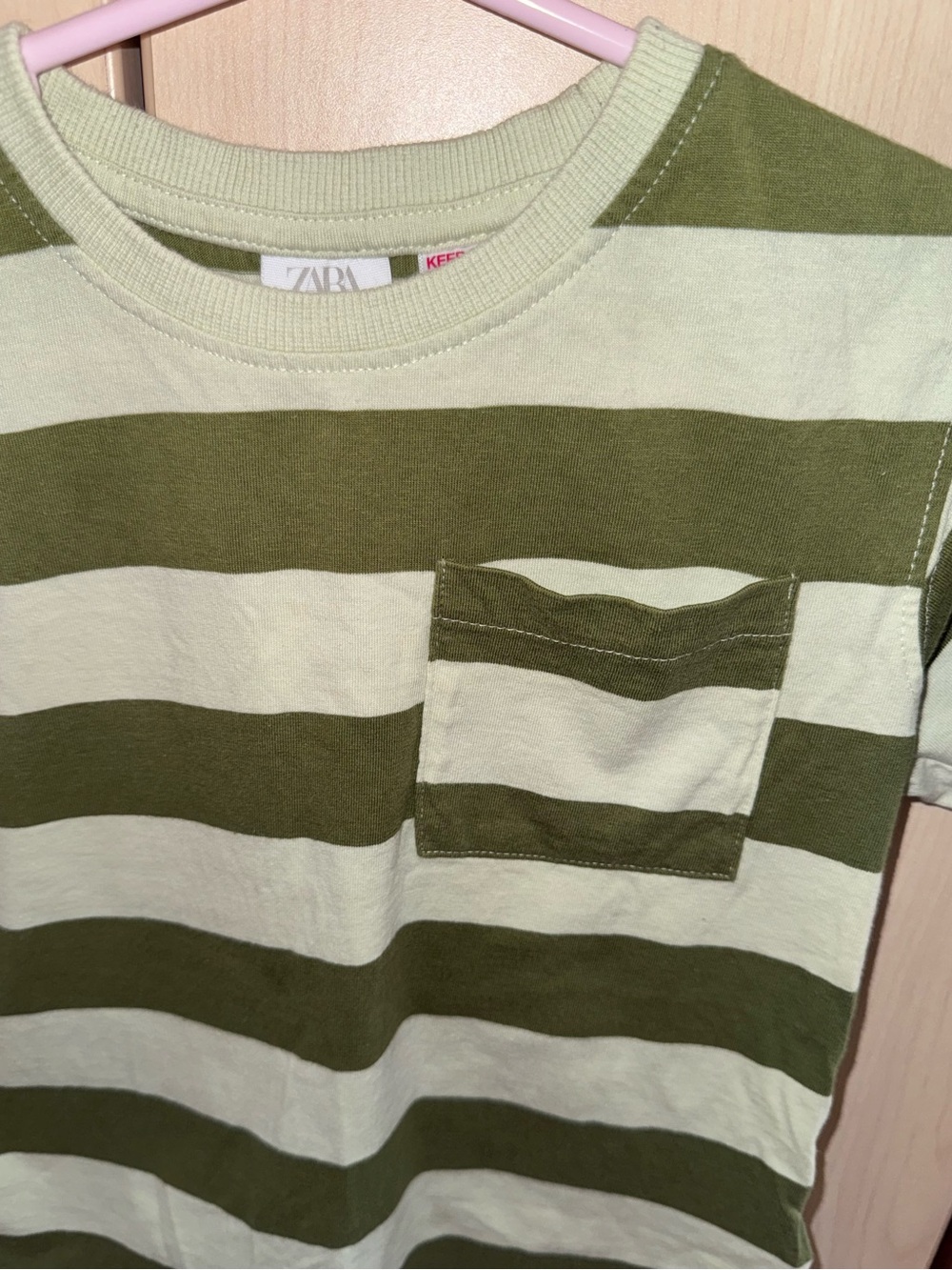Zara Kids Boy Olive & Cream Striped Pocket Tee - Short Sleeve size 5 - Picture 2 of 3